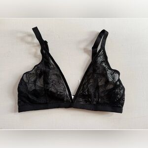 NWT ETAM Black Sheer Floral Lace Triangle Wireless Bra Women’s 34 D